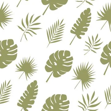 Seamless botanical pattern with green tropical leaves. Vector illustration on a Stock Illustration