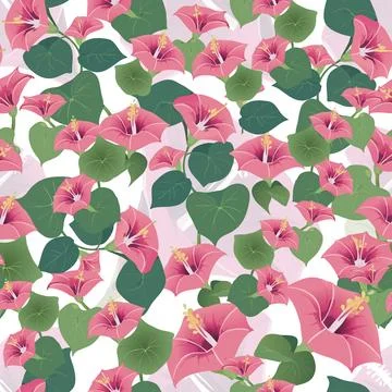 Seamless Botanical Pattern of Pink Garden Flowers Stock Illustration