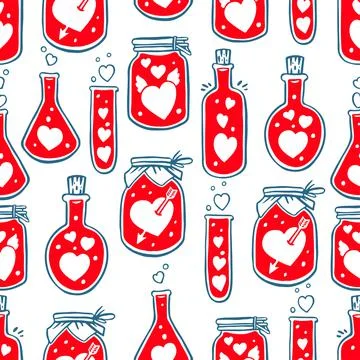 Seamless bottles with hearts Ilustración de archivo