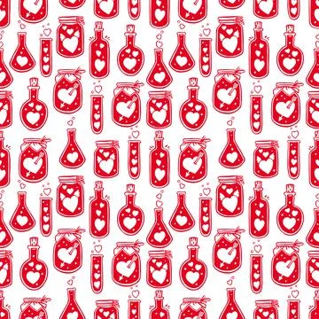 Seamless bottles with hearts Stock Illustration