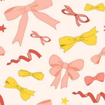 Seamless bow pattern. Hand-drawn colorful bows. Stock Illustration