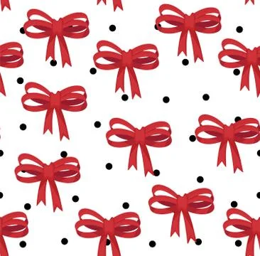 Seamless bow pattern on polka dots background. Cute fashion illustration. Dec Stock Illustration
