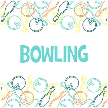 Seamless bowling pattern with outline of skittles and bowling balls Stock-Illustration