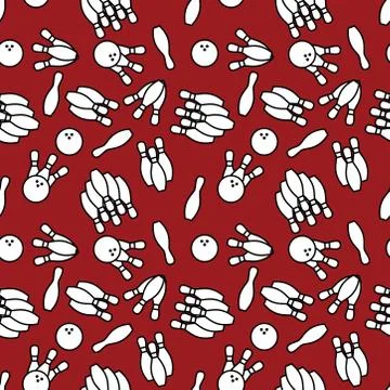 Seamless bowling pattern on red background. bowling sports background. simple Stock Illustration
