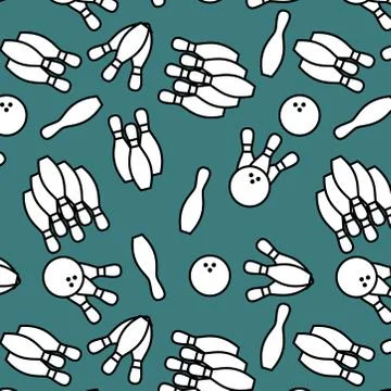 Seamless bowling pattern on turquoise background. bowling sports background.  Stock Illustration
