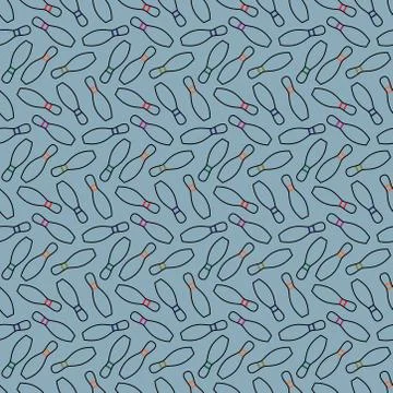 Seamless bowling patterns with repeating bowling pins on blue background. spo Stock Illustration
