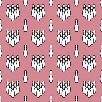 Seamless bowling patterns with repeating bowling pins on pink background. spo 스톡 일러스트