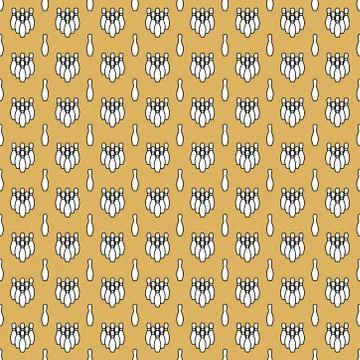 Seamless bowling patterns with repeating bowling pins on yellow background. s Stock Illustration