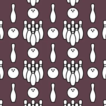Seamless bowling patterns with repeating bowling pins and ball on retro backg Stock Illustration
