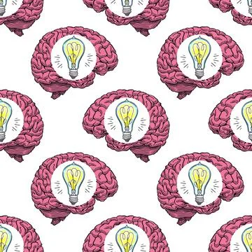 Seamless brain and lightbulbs Illustrazione stock