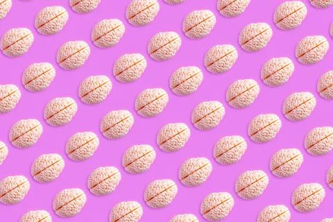 Seamless brain pattern on pink background representing creativity, cognition and Stock Photos