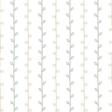 Seamless branch vector pattern. Green and beige vertical twigs with leaves Illustration
