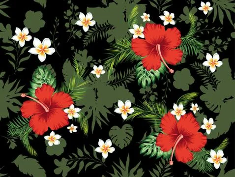 Seamless branches with leaf pattern design black Stock Illustration