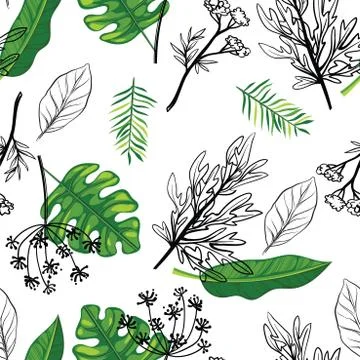 Seamless branches with leaf pattern Stock Illustration