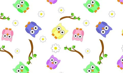 Seamless branches with owls Stock Illustration