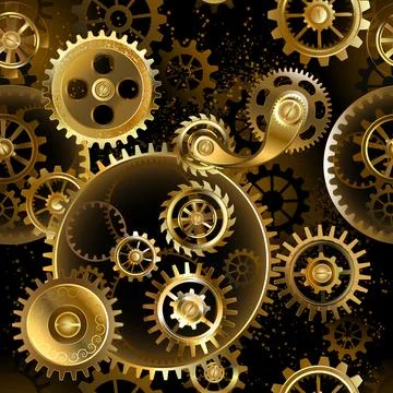 Seamless brass gears Stock Photos