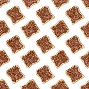 Seamless bread pattern with chocolate paste on a white background Stock Photos