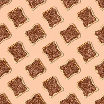 Seamless bread pattern with chocolate paste on a beige background Stock Photos