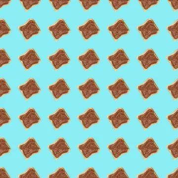 Seamless bread pattern with chocolate paste on a blue background Stock Photos