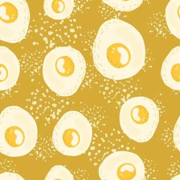 Seamless breakfast pattern with eggs meal silhouettes. Omelette ornament on o Stock Illustration