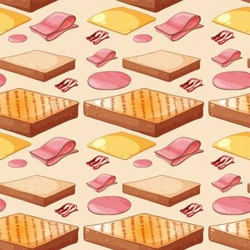 Seamless Breakfast Sandwich Pattern Stock Illustration