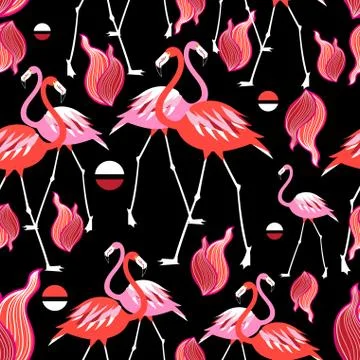 Seamless bright abstract pattern with flamingos Stock Illustration