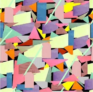 Seamless bright abstract pattern of pieces of paper on a black background Stock Illustration
