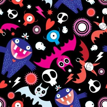Seamless bright festive halloween pattern with bats Stock Illustration