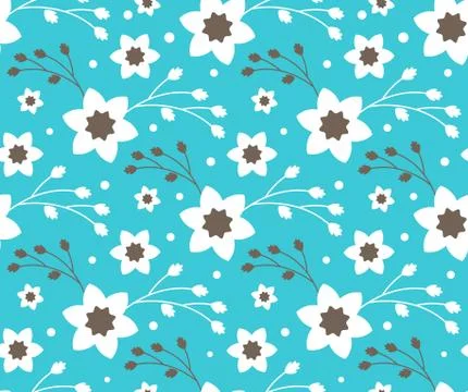 Seamless Bright Fun Abstract Spring Flower Pattern Isolated on B Stock Illustration