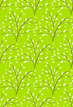 Seamless Bright Fun Abstract Spring Summer Trees Pattern Isolated on Green Stock Illustration