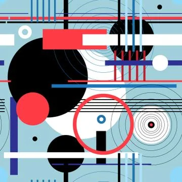 Seamless bright geometric abstract pattern of circles and rectangles. Illustrazione stock