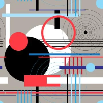 Seamless bright geometric abstract pattern of circles and rectangles. Stockillustratie