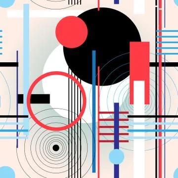 Seamless bright geometric abstract pattern of circles and rectangles. Stockillustratie