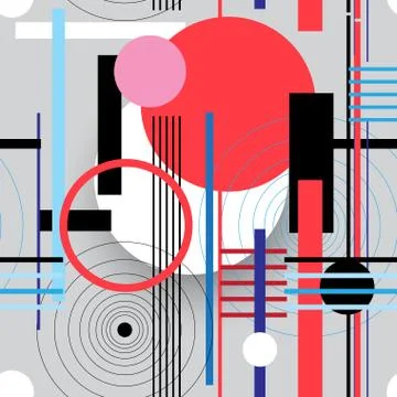 Seamless bright geometric abstract pattern of circles and rectangles. 스톡 일러스트