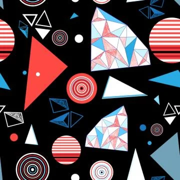 Seamless bright geometric pattern triangles and circles Stock Illustration