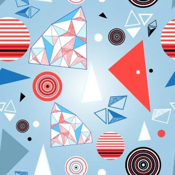 Seamless bright geometric pattern triangles and circles Stock Illustration