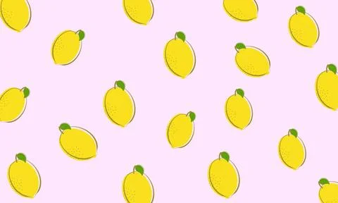 Seamless bright light pattern with fresh lemons doodle style on light pink Stock Illustration