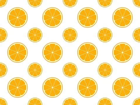 Seamless bright light pattern with orange slices doodle style. Stock Illustration
