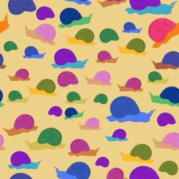 Seamless bright multicolored pattern with snail Stock Illustration