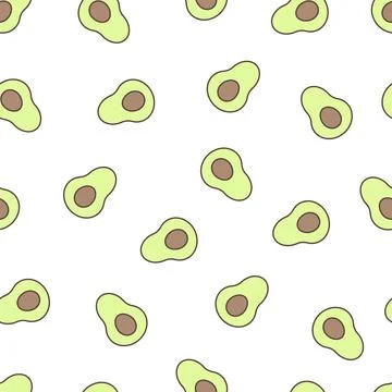 Seamless bright pattern with avocado halves on a white background Stock Illustration