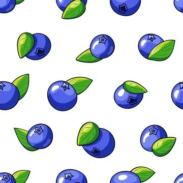 Seamless bright pattern of blueberries on a white background. Summer Food Stock Illustration