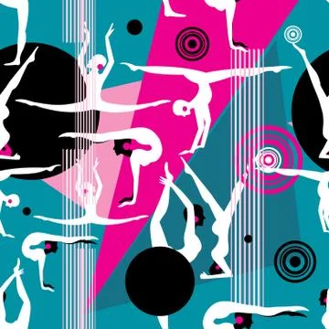 Seamless bright pattern of different gymnasts Stock Illustration