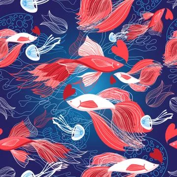 Seamless bright pattern lovers red fish Stock Illustration