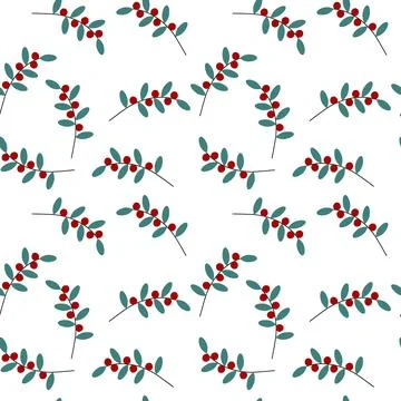 Seamless bright pattern of winter berry branches in trendy shades. Abstract Stock Illustration