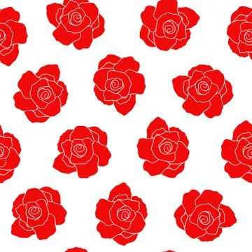 Seamless bright red rose pattern on white background Stock Illustration