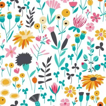 Seamless bright scandinavian floral pattern 库存插图