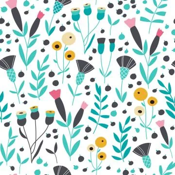 Seamless bright scandinavian floral pattern Stock Illustration