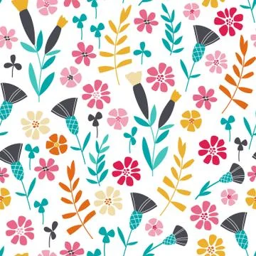 Seamless bright scandinavian floral pattern 库存插图