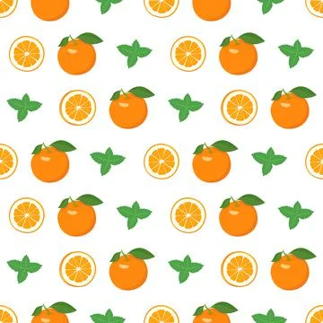 Seamless bright spring and summer pattern with oranges and slices on a white Stock Illustration