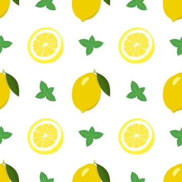 Seamless bright spring and summer pattern with lemon Stock Illustration